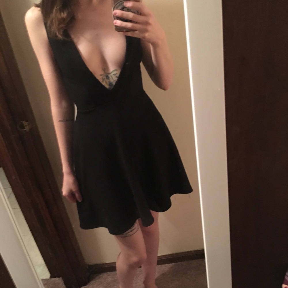 Plunging Neckline Black Dress